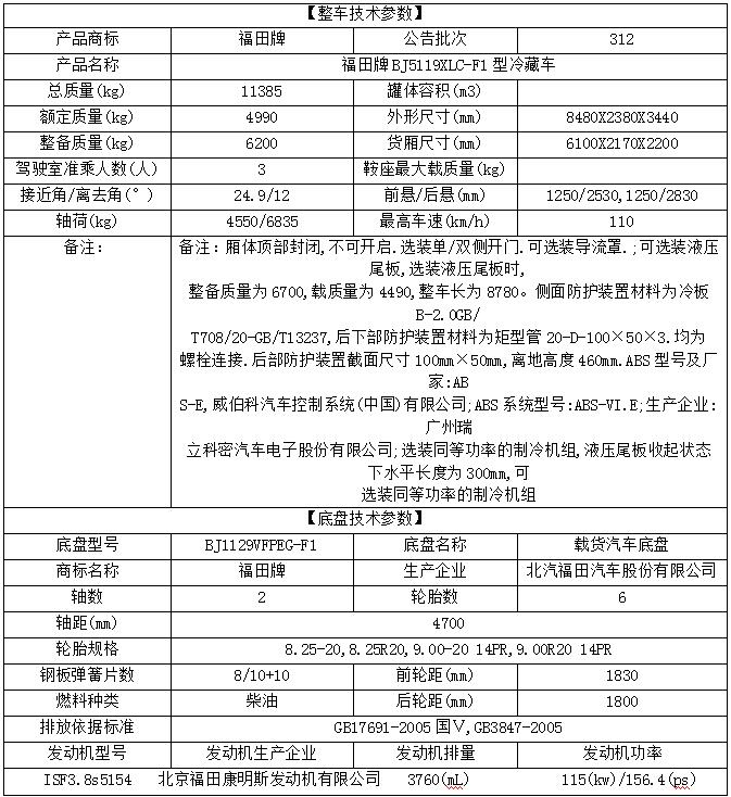 福田奥铃冷藏车6.1米